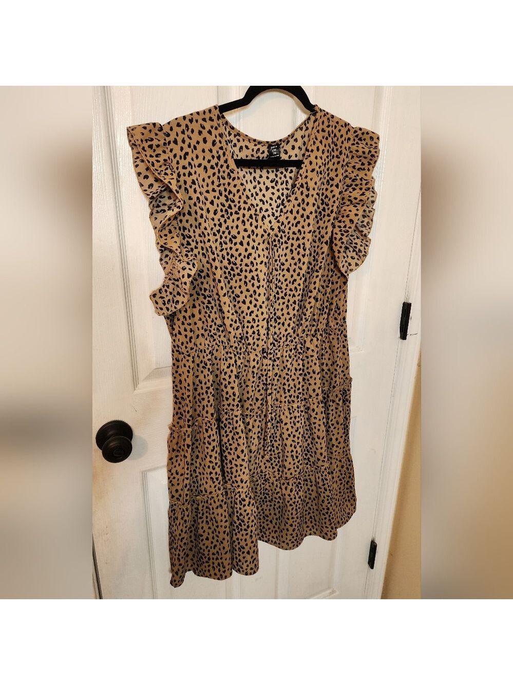 SHEIN Tan Leopard Long Sleeve Dress